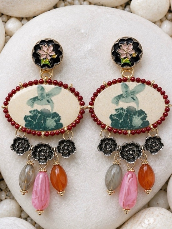 Anthropologie Jewelry - Vintage Inspired Flower Earrings Beaded Drop